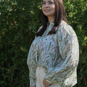 Groene blouse met lange mouwen en print dames JUVIQ