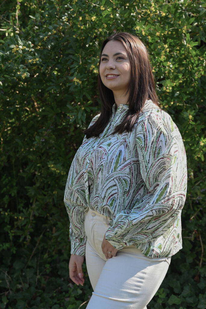 Groene blouse met lange mouwen en print dames JUVIQ