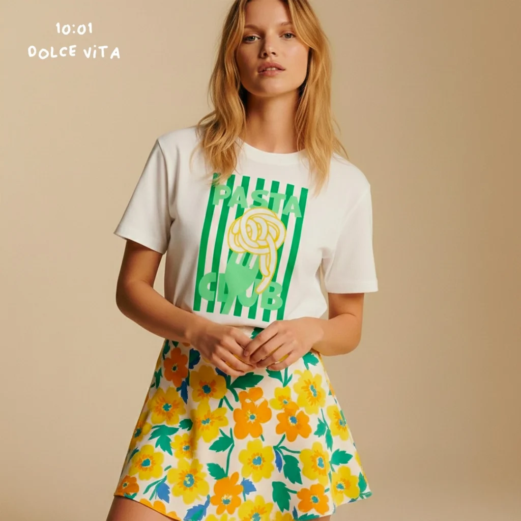 Witte T-shirt Pasta Club met korte mouwen dames JUVIQ