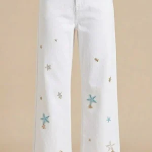Witte wide leg spijkerbroek met gouden details dames JUVIQ