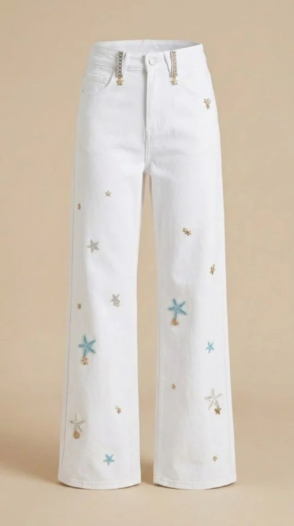 Witte wide leg spijkerbroek met gouden details dames JUVIQ