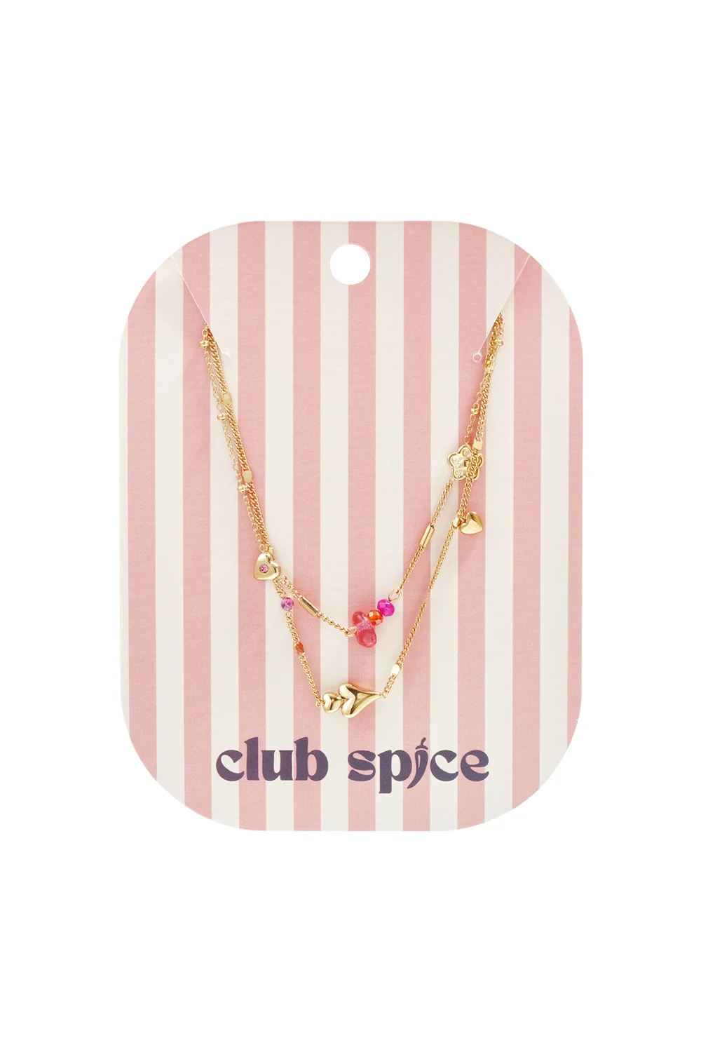 Dubbele ketting met hartjes, kralen en bloemen