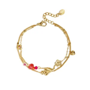 Armband met hartjes bloemen en kralen