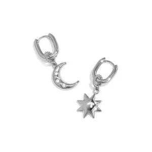 Squoval oorbellen met maan en ster (zilver)