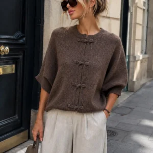 Bruine gebreide gilet